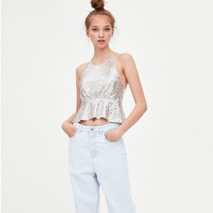 NWOT ZARA SEQUIN TOP LACE UP BACK